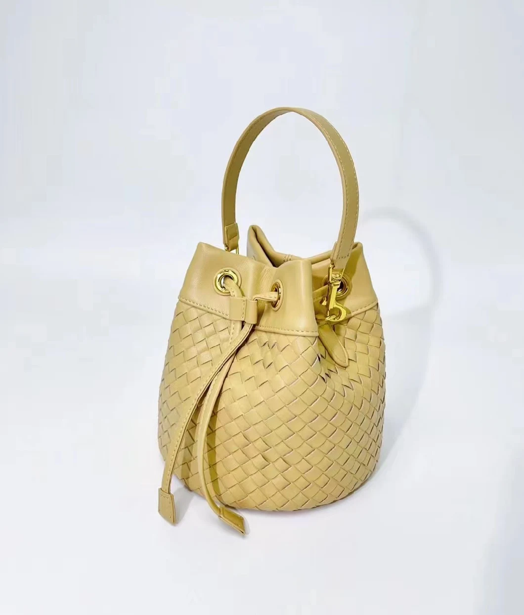 Spring and Summer Braided Bucket Bag Portable Hand-Braided Capacity Real Cow Leather Bag (F9510)