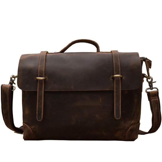 (WD12469) Bolsa de couro retrô feita à mão com camada de cabeça, couro genuíno, pele de cavalo louca, bolsa masculina de um ombro, bolsa tiracolo, bolsa mensageiro, bolsa masculina