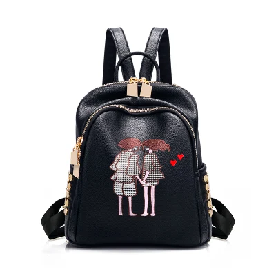 Fabricante atacadista de bolsas BSCI, RPET PU Vegan Leather Daypack Lazer Mochila de ombro duplo com padrão de meninas