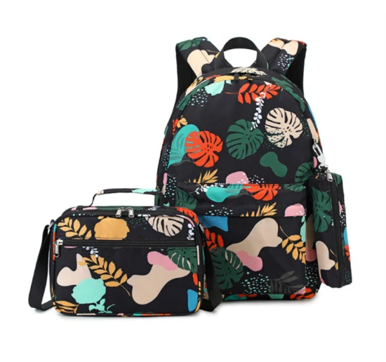 Mochila escolar infantil 3 em 1, conjunto de mochila de poliéster para caminhadas ao ar livre, impressão personalizada, mochila de lazer.