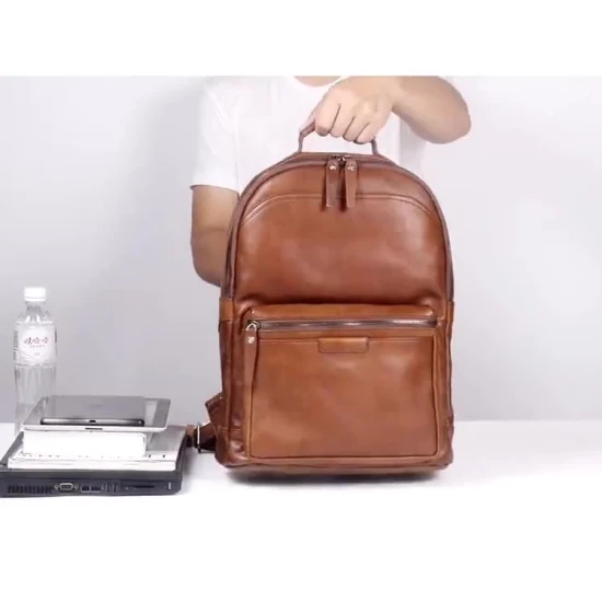 Bolsa de viagem de couro genuíno para homens e mulheres, couro legítimo, mochila para laptop, bolsa de ombro